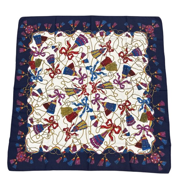 Vintage Silk Tassel Rope Decorative Scarf Nautical Equestrian Print Headwear - Picture 1 of 5